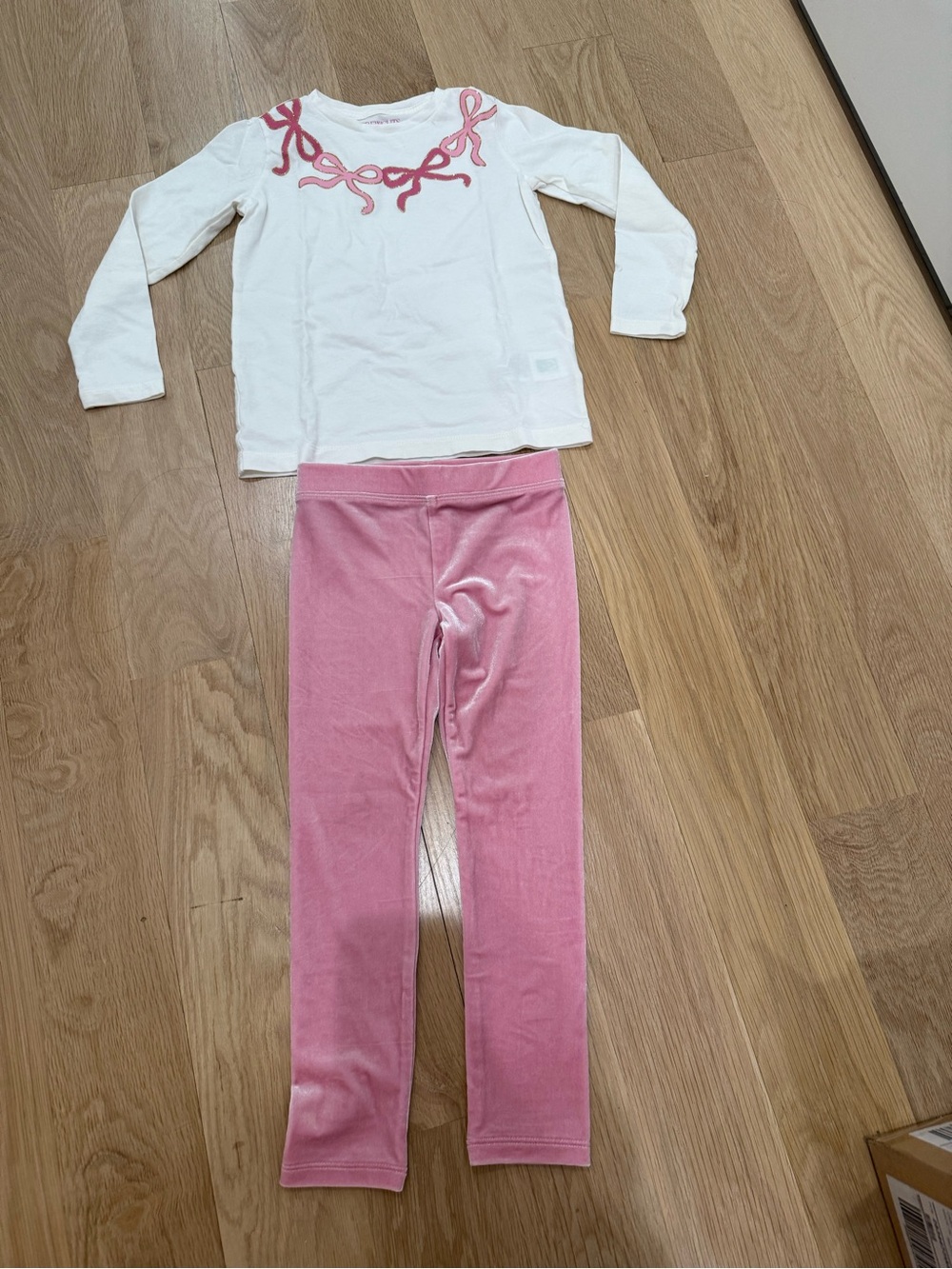 Crew cuts j crew girls ' White Long-Sleeve Top & Pink Velvet Leggings set
